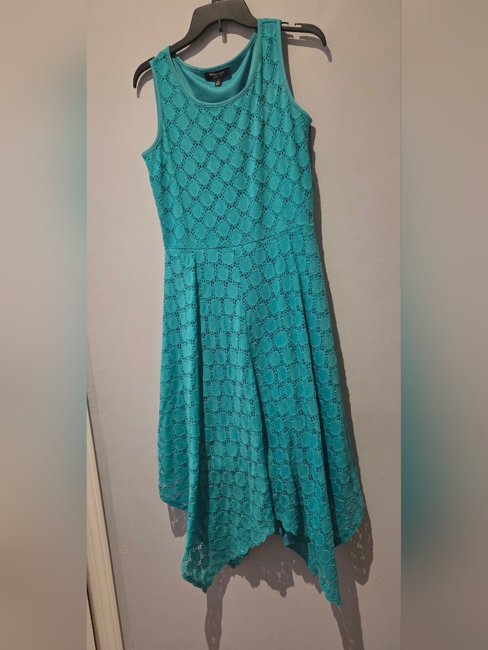 Ronni Nicole Teal Handkerchief Hem Dress EUC Size 10